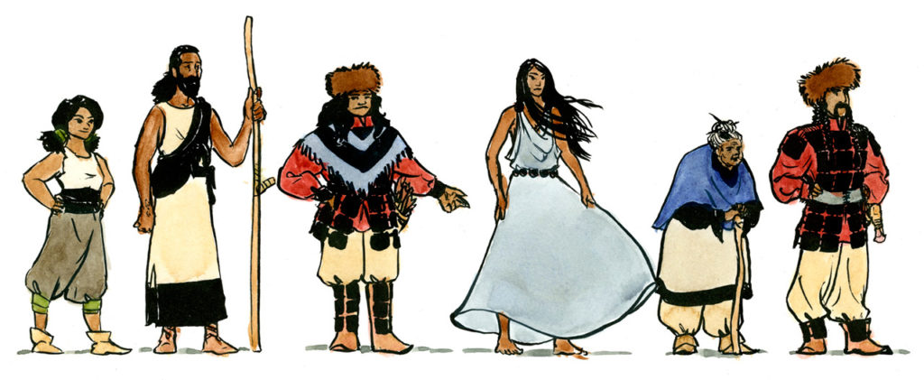 Lineup of six character designs for Wolf Neighbours